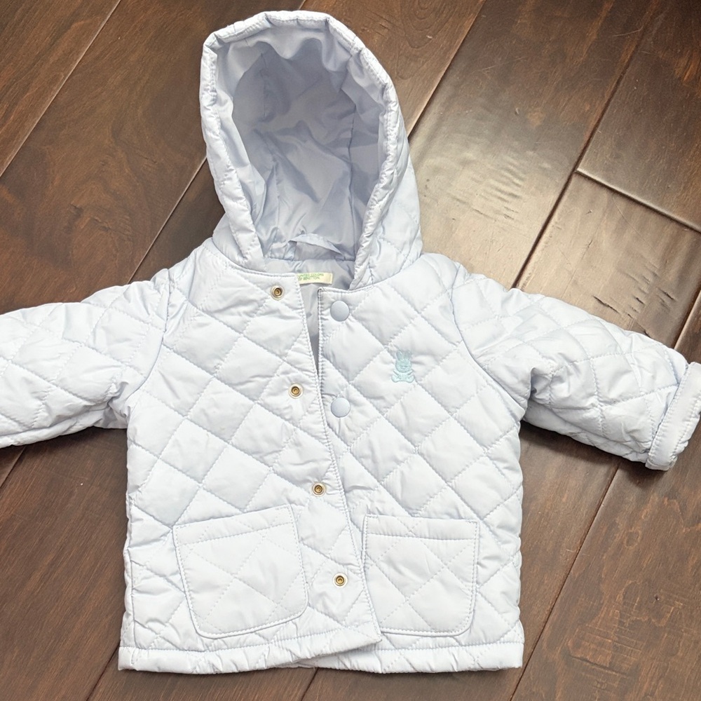 United Colors Of Benetton Quilted Hooded Jacket in Light Blue